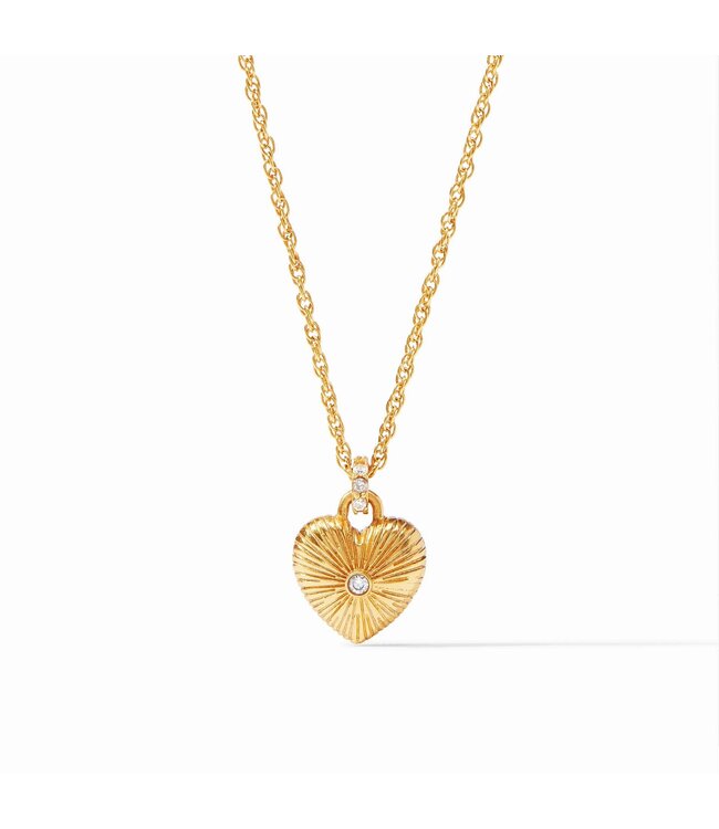 JULIE VOS Esme Puffy Golden Heart Solitaire Necklace Gold - Cubic Zirconia