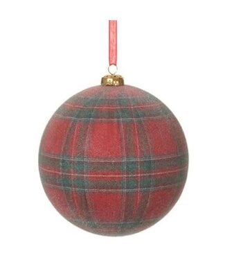 4.75" Glittered Plaid Ball Ornament - Red/Green