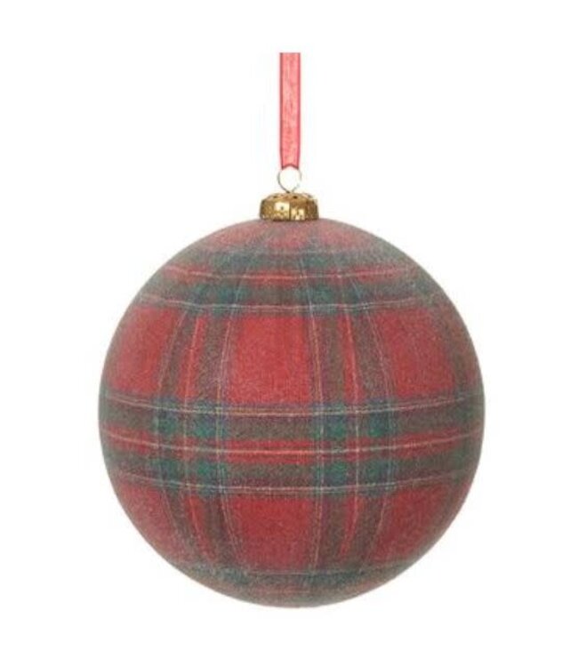 4.75" Glittered Plaid Ball Ornament - Red/Green