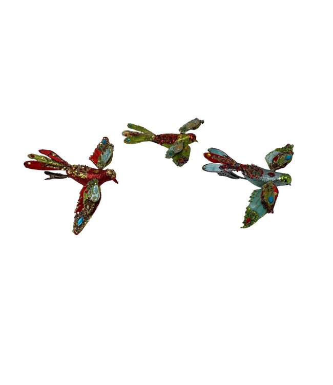 10.5"W Beaded/Glitter Bird with Clip - Sold Individually