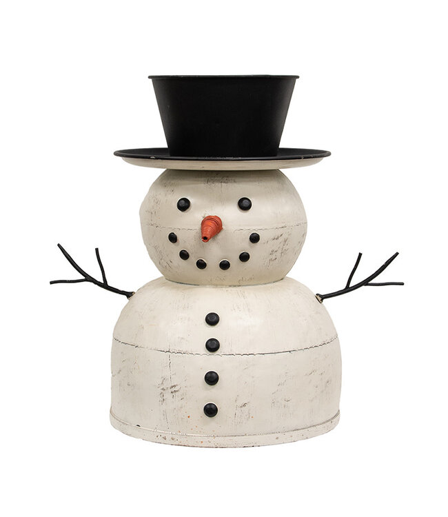 Distressed Painted Metal Top Hat Snowman