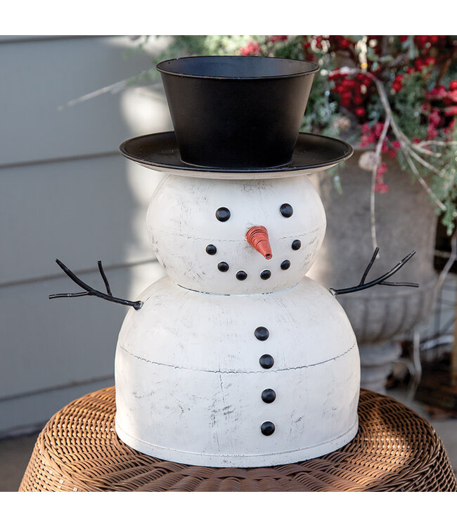 Distressed Painted Metal Top Hat Snowman