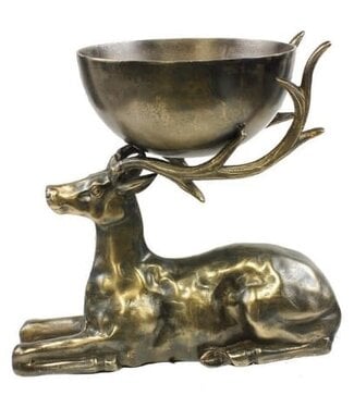 15.75" Aluminum Deer With Bowl Antique Gold
