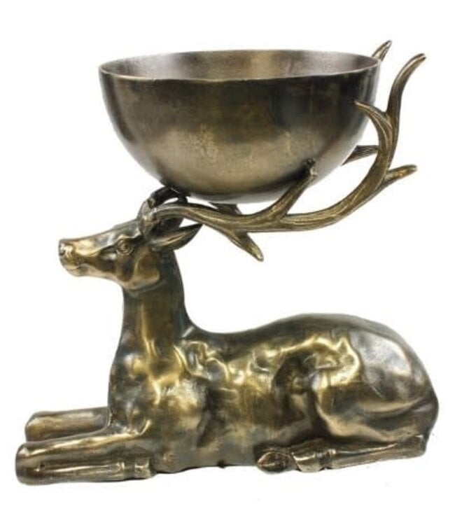 15.75" Aluminum Deer With Bowl Antique Gold