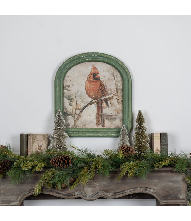 Arched Frame Winter Cardinal Scene