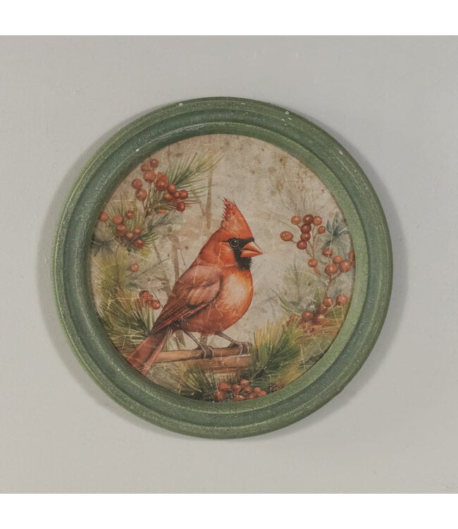 Round Frame Holiday Cardinal Scene