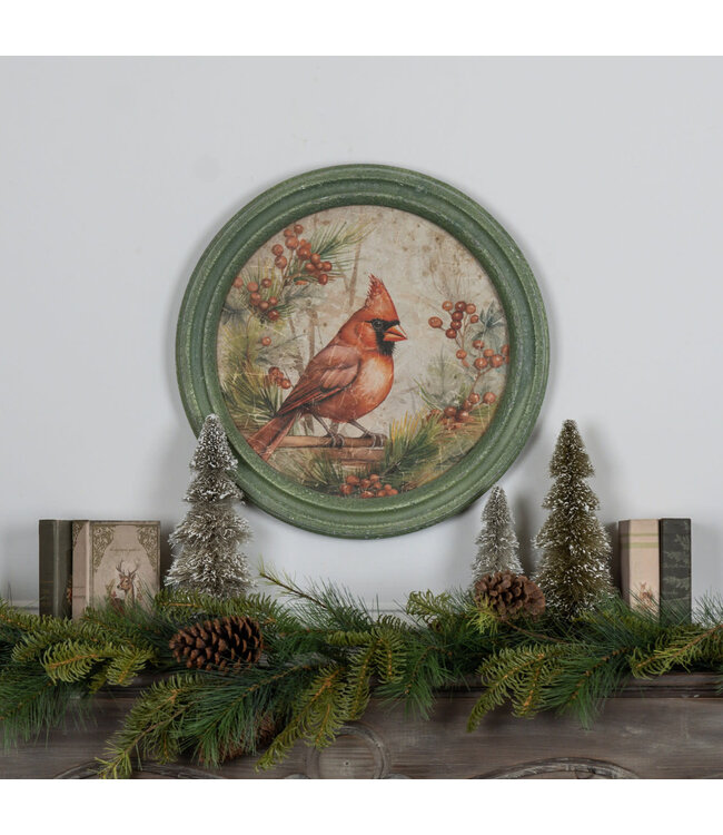 Round Frame Holiday Cardinal Scene