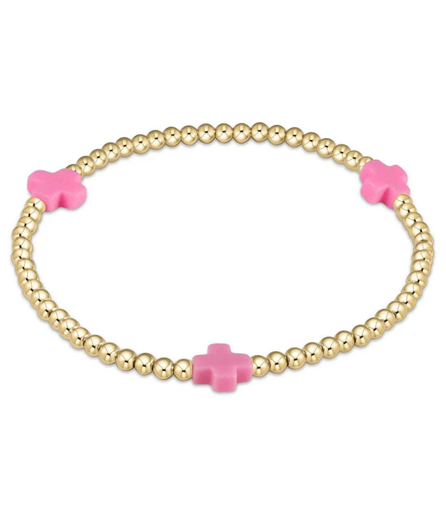 ENEWTON Egirl Signature Cross Gold Pattern 3mm Bead Bracelet - Bright Pink