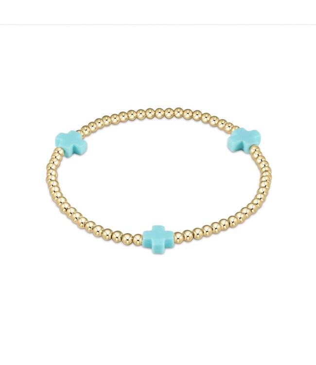 ENEWTON Egirl Signature Cross Gold Pattern 3mm Bead Bracelet - Turquoise