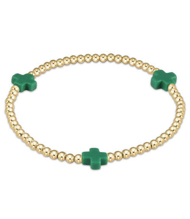 ENEWTON Egirl Signature Cross Gold Pattern 3MM Bead Bracelet - Emerald