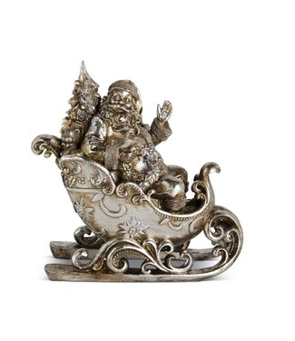 12.75 Inch Antique Silver Santa in Sleigh
