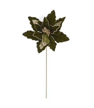 Dark Green Ribbed Velvet & Gold Sequin/Glittered Poinsett