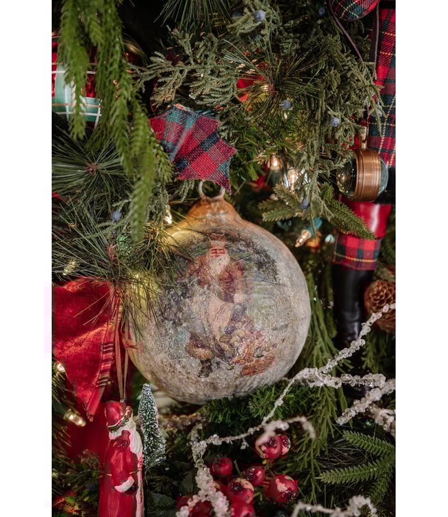 Santa Bearing Gifts Metal Ball Ornament,  6"