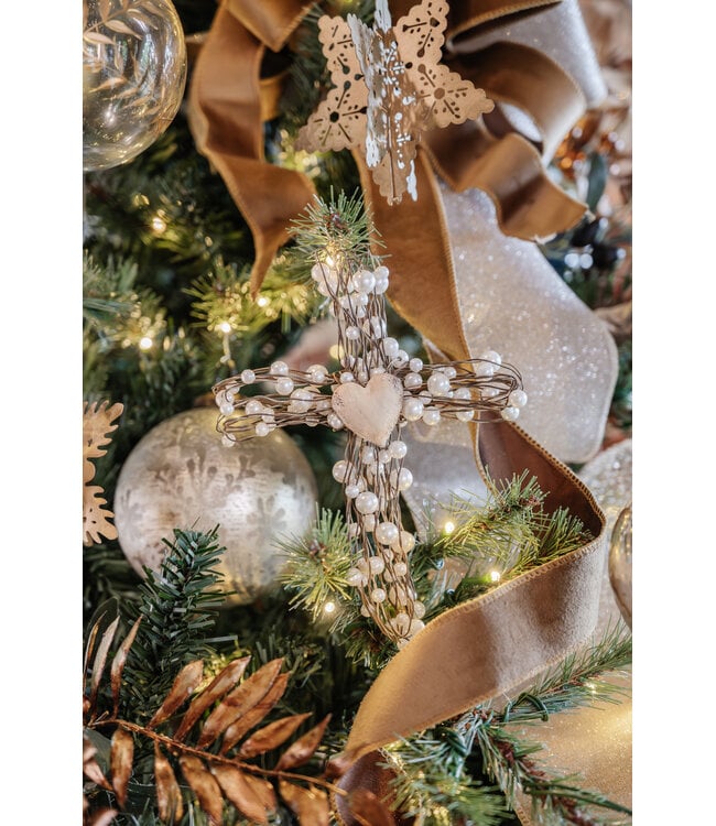 Wire Cross With Beads Ornament