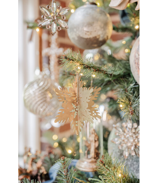 Metal 3D Snowflake Ornament With Cut-Outs, Antique Gold Finish