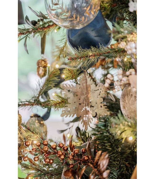 Metal 3D Snowflake Ornament With Cut-Outs, Antique Gold Finish