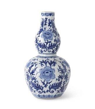 20 Inch Blue & White Round Bottom Chinoiserie Vase
