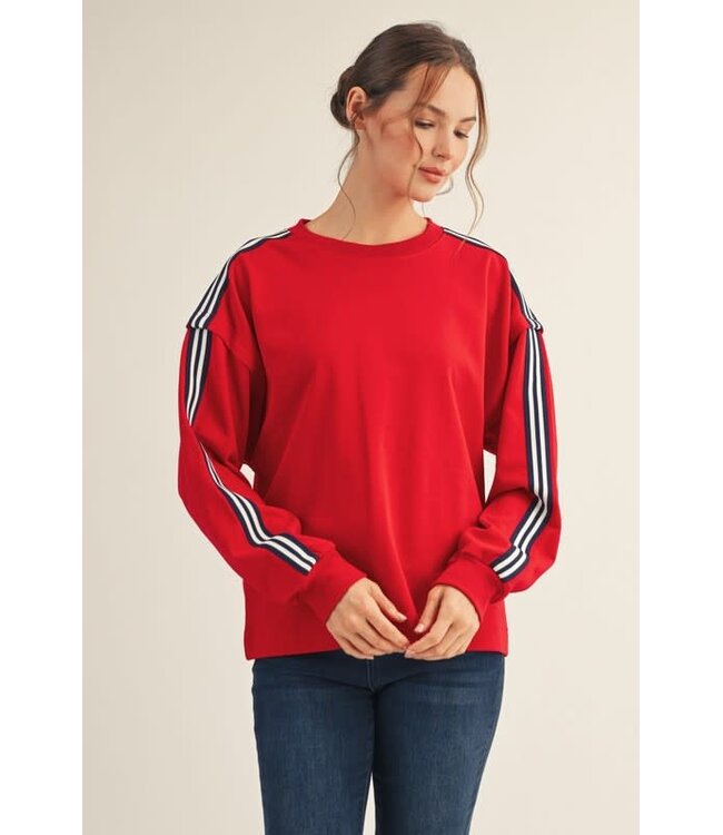 Lila Stripe Contrast Accent Comfy Sweatshirt