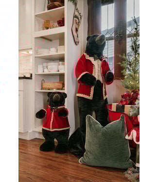 28.5" Standing Bear in Burgundy & Gold Velvet Coat w/Green Bow Tie