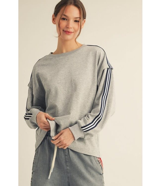 Lila Stripe Contrast Accent Comfy Sweatshirt
