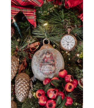 6" Merry Christmas Santa Metal Ball Ornament