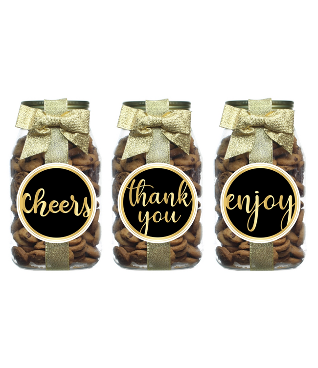 Chocolate Chip Cookies Black and Gold Mason Jar - Sold Individually
