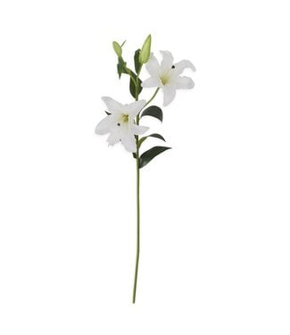 35 Inch White Real Touch Lily Stem with 3 Blooms & 2 Buds