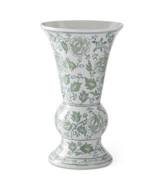 14 Inch Green & White Floral Ceramic Vase