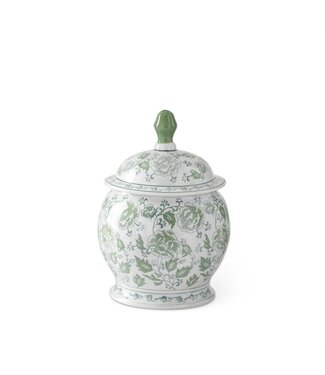 14.75 Inch Green & White Floral Ceramic Ginger Jar