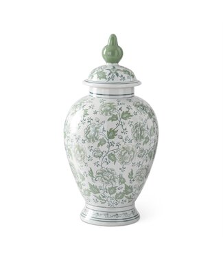 20.75 Inch Green & White Floral Ceramic Ginger Jar