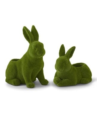 Resin Green Flocked Mossy Rabbit Container with Drains - Sold Individually