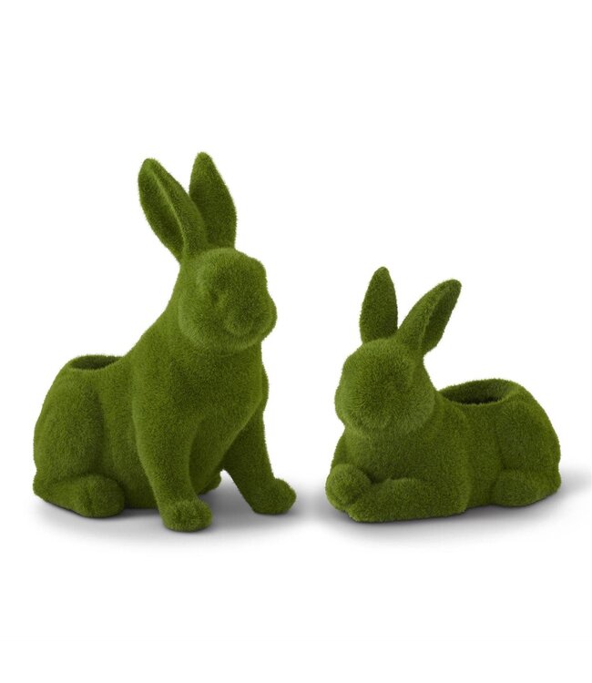 Resin Green Flocked Mossy Rabbit Container with Drains - Sold Individually