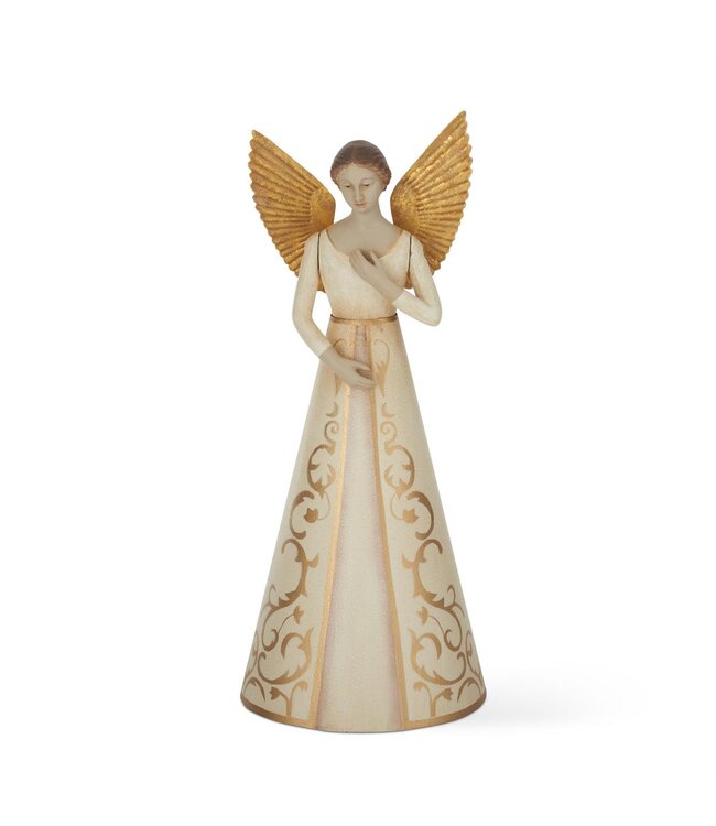 15.5 Inch Cream & Gold Angel with Gold Tin Wings Tree Topper