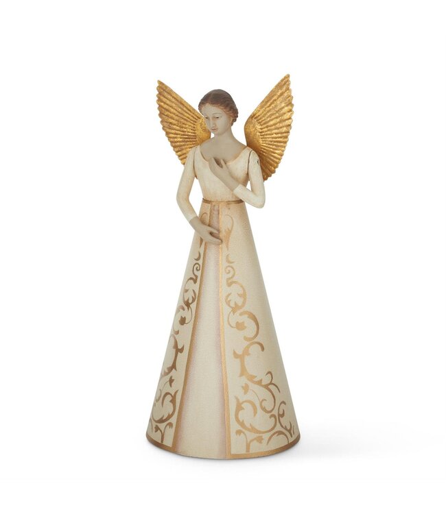 15.5 Inch Cream & Gold Angel with Gold Tin Wings Tree Topper