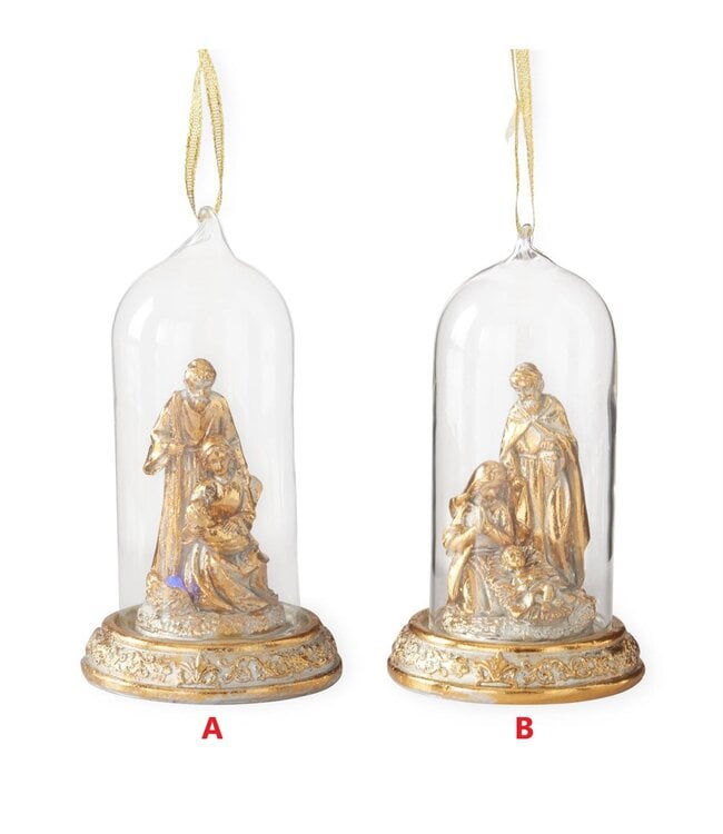 5 Inch LED Gold Nativity Cloche Ornament - Sold Individually
