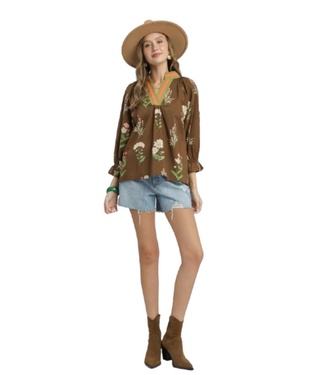 Amelia Floral Contrast Trim Blouse