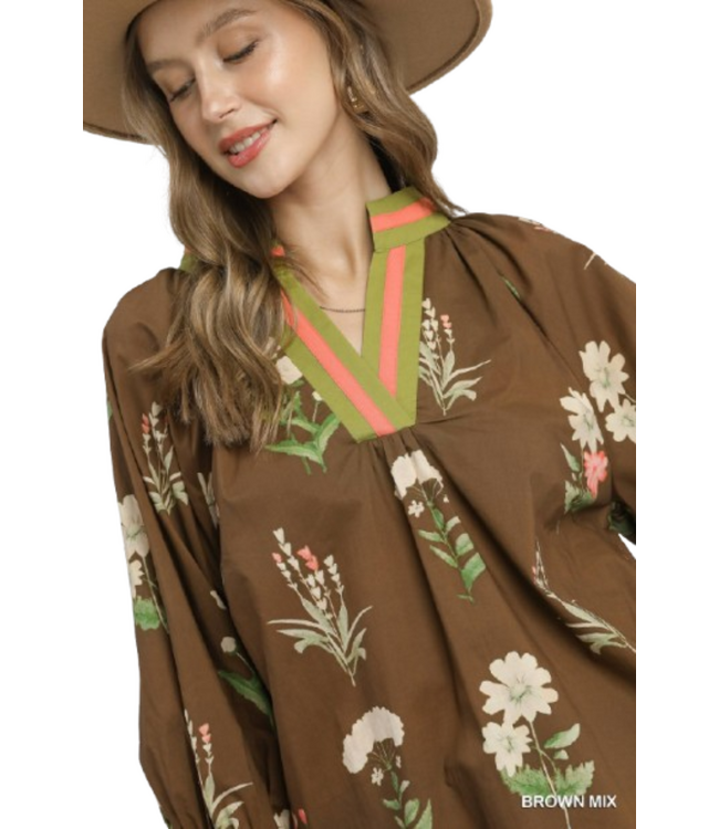 Amelia Floral Contrast Trim Blouse
