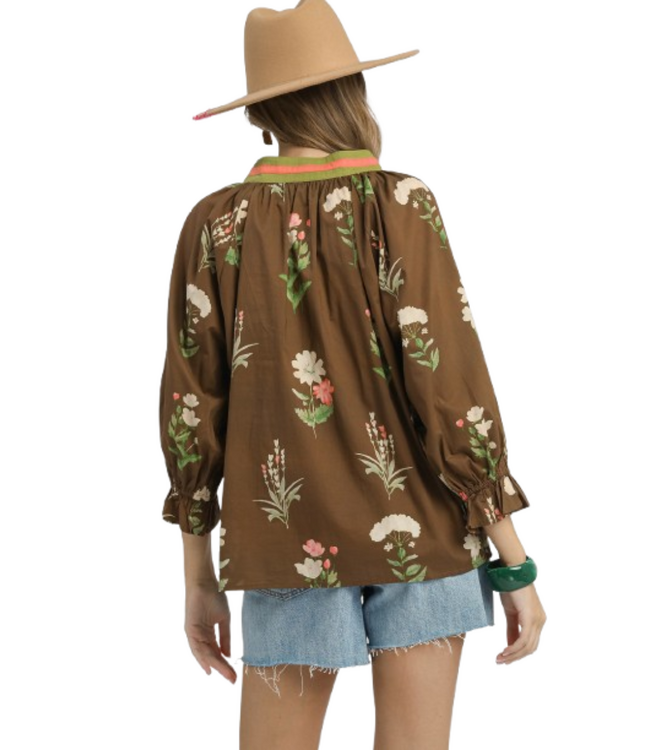Amelia Floral Contrast Trim Blouse