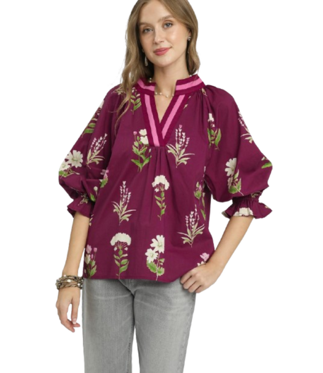 Amelia Floral Contrast Trim Blouse