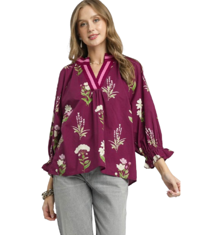 Amelia Floral Contrast Trim Blouse