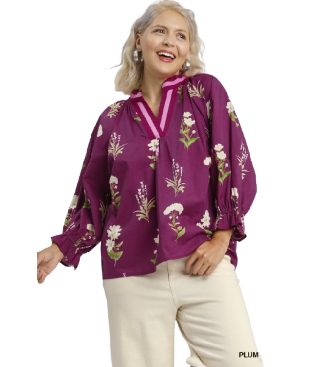 Amelia Floral Contrast Trim Blouse
