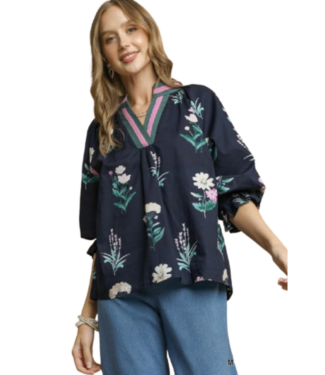 Amelia Floral Contrast Trim Blouse