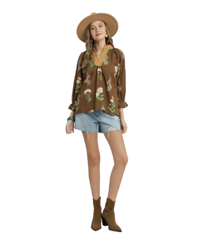 Amelia Floral Contrast Trim Blouse