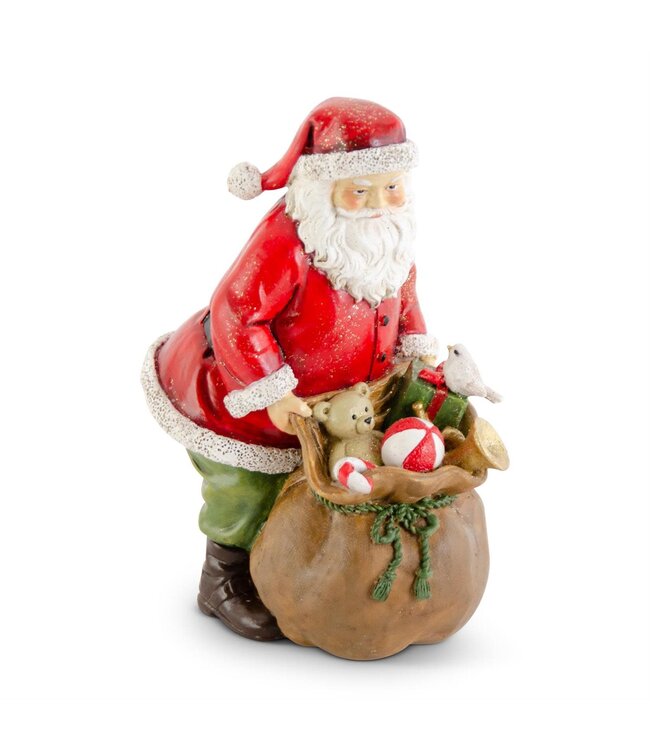 7.25 Inch Glittered Resin Traditional Santa With Sack of Toys