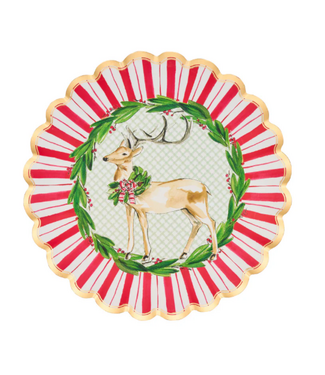 10.5" Holly Berry Scalloped Dinner Plate Gold Foil