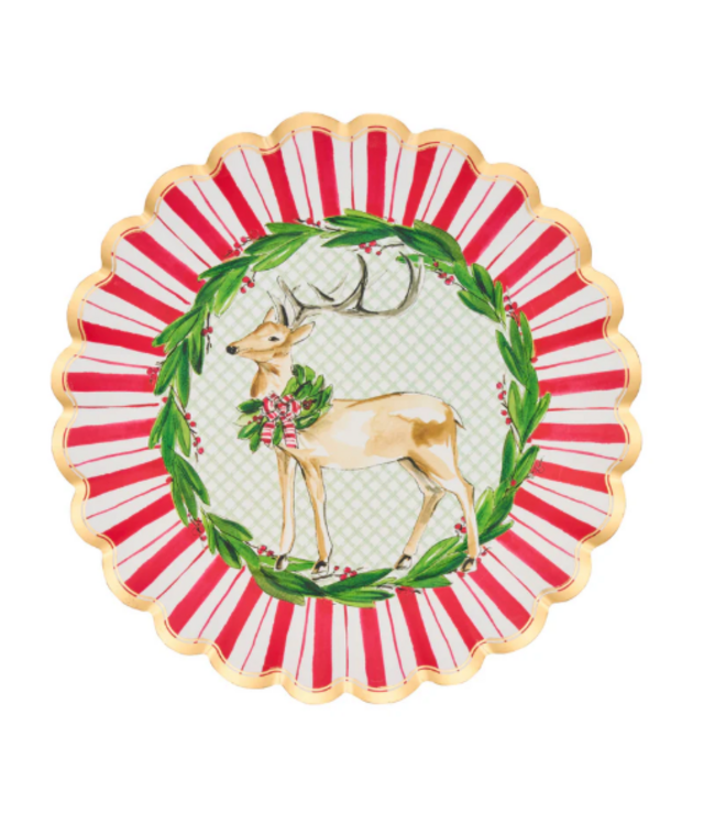 10.5" Holly Berry Scalloped Dinner Plate Gold Foil