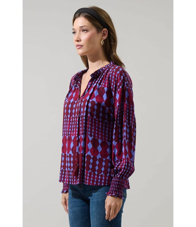Ramsay Abstract Weylin Split Neck Tassel Blouse