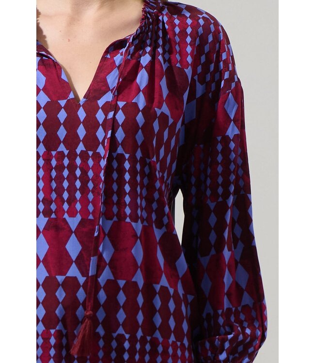 Ramsay Abstract Weylin Split Neck Tassel Blouse