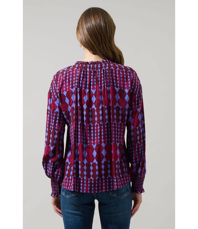 Ramsay Abstract Weylin Split Neck Tassel Blouse