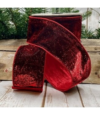 2.5" x 10yds Metallic Velvet Matching Metallic Back, Red